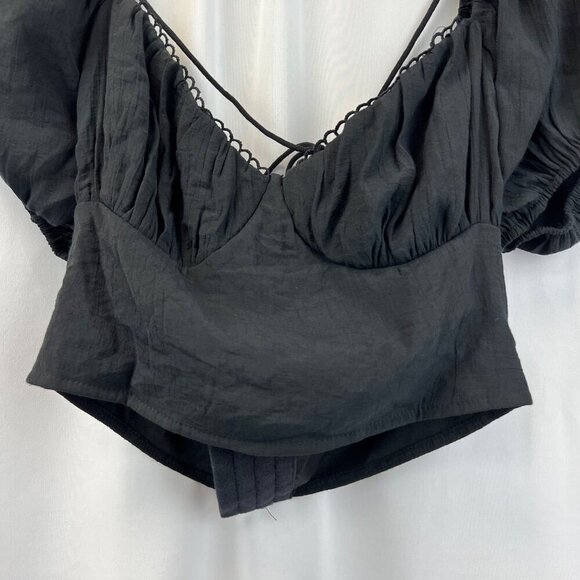 Tic Top Womens Off Shoulder Puff Sleeve Black Cropped Corset Top L - Picture 4 of 8